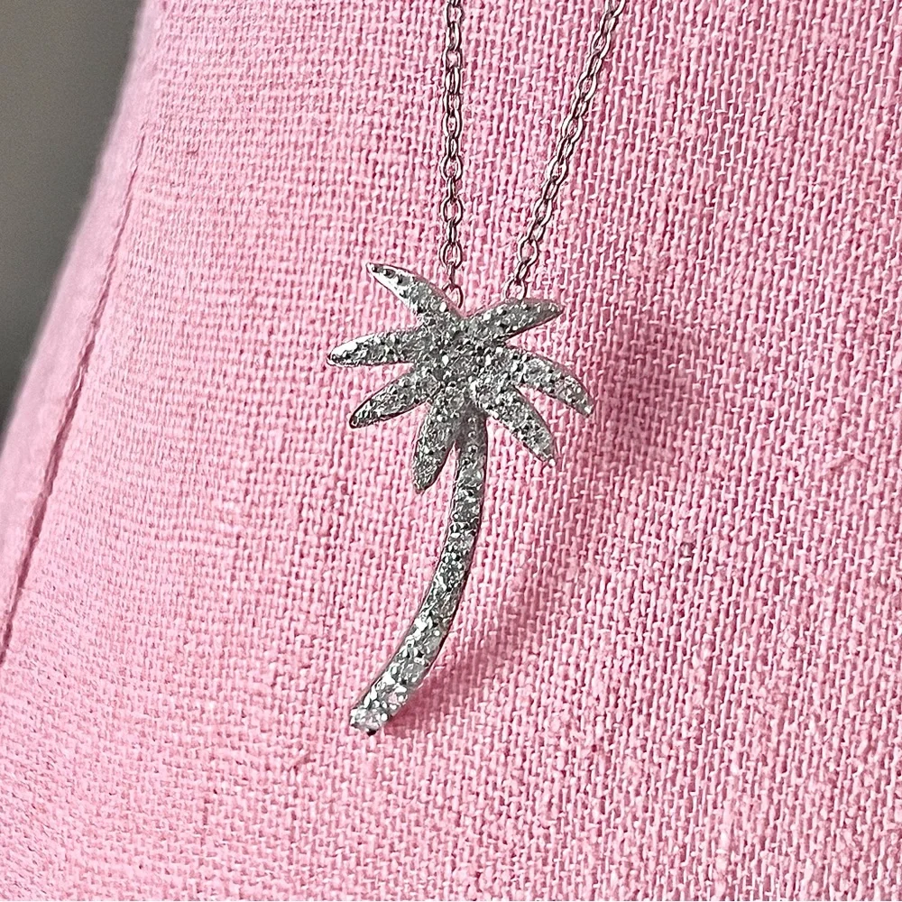 Sparkling Sterling Silver Palm Tree Pendant & Necklace